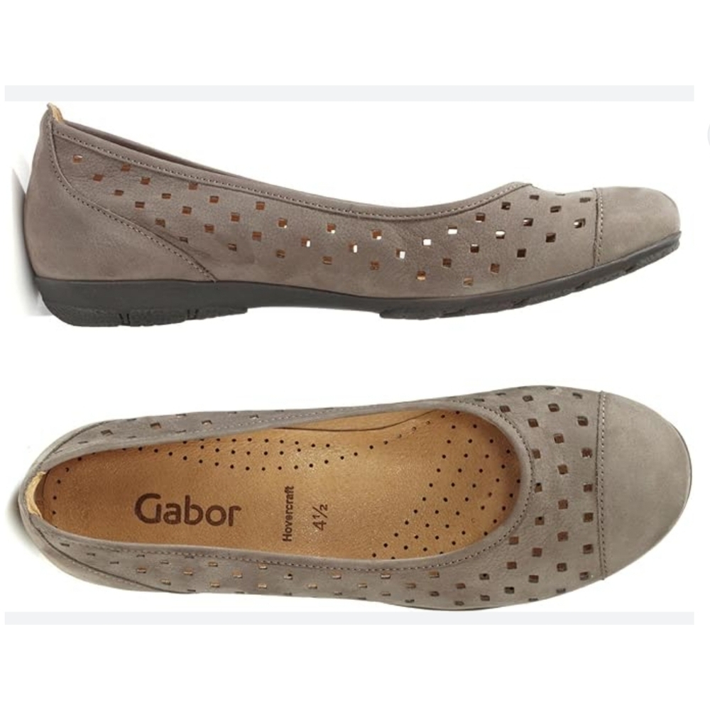Gabor Hovercraft Wallaby Suede Perforated Slip-on Ballet Flats Taupe 7.5